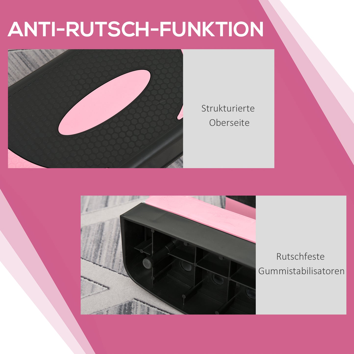 HOMCOM Aerobik-Stepper, höhenverstellbar, 80 x 31 x 10/15/20 cm, bis 150 kg, Schwarz/Rosa/Grau