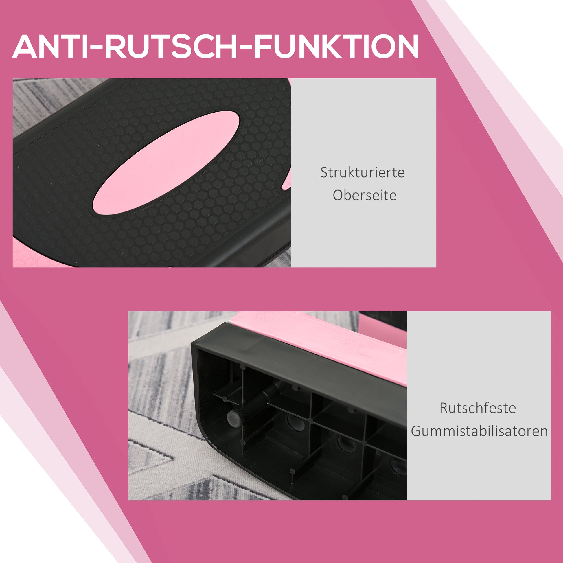 HOMCOM Aerobik-Stepper, höhenverstellbar, 80 x 31 x 10/15/20 cm, bis 150 kg, Schwarz/Rosa/Grau