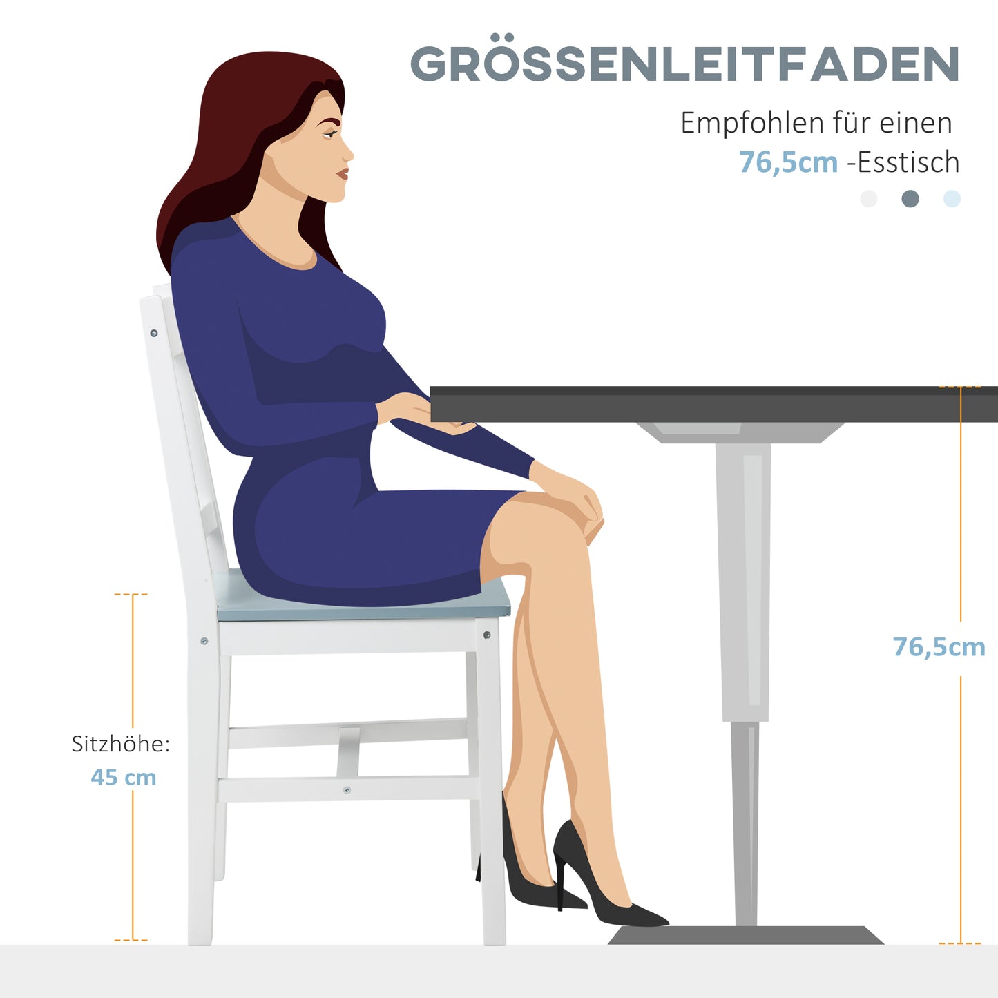 HOMCOM 2er-Set Esszimmerstühle Küchenstühle Stühle, Massivholz, 41 cm x 46,5 cm x 85,5 cm, Weiß