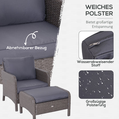 أوتسوني 5-TLG. Polyrattan Gartenmöbel Sitzgruppe Gartenset Sofagarnitur Garnitur Lounge mit Kissen Dunkelgrau 2 x Sessel 1 x Couchtisch 2 x Hocker