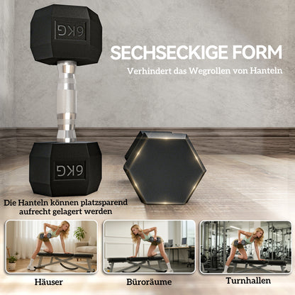HOMCOM Hexagon Hanteln, 2er Set Hanteln mit gerändeltem Griff, Kurzhantelset aus Gusseisen, 2 x 6 kg, Kurzhanteln für Männer Frauen, Zuhause, Fitnessstudio, Krafttraining