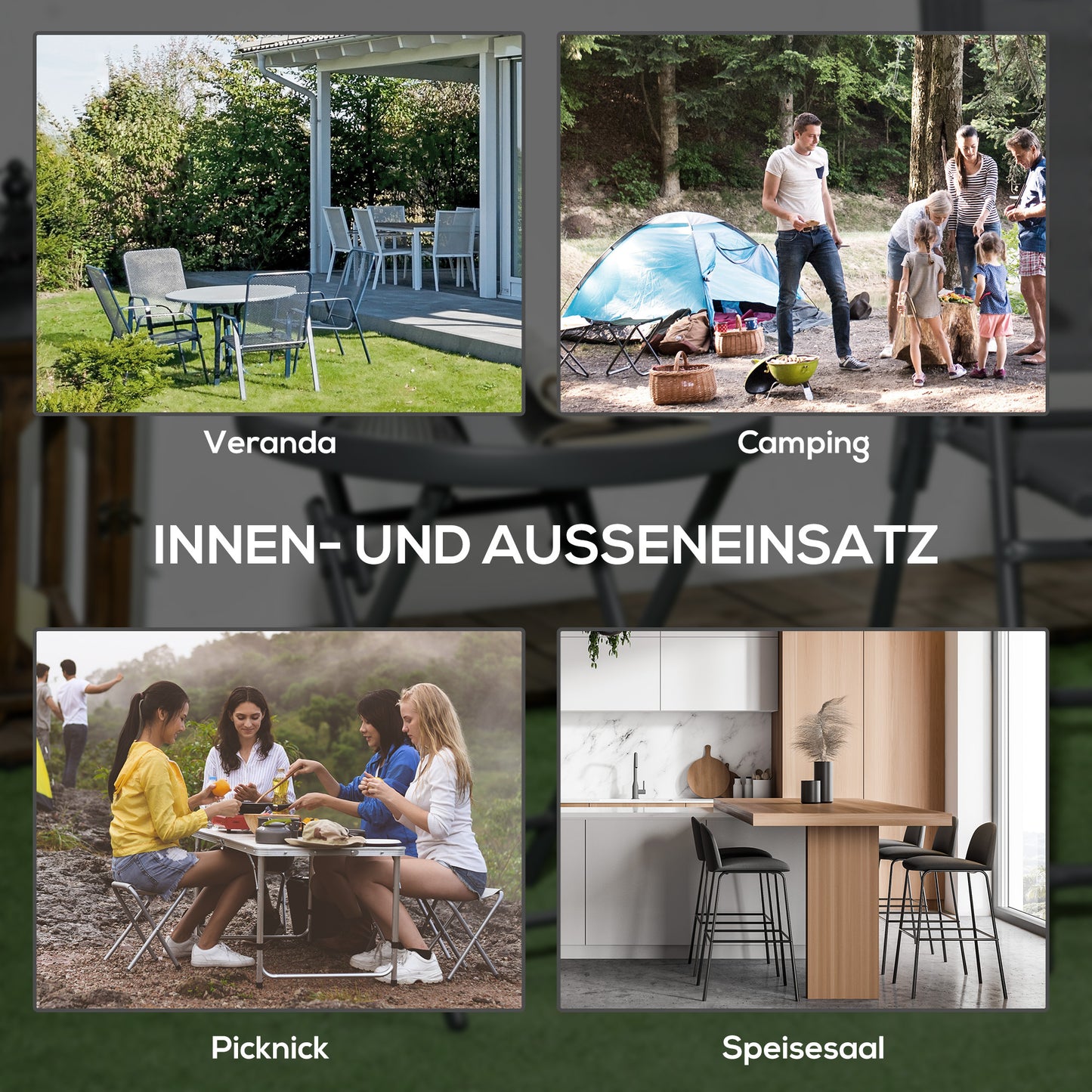 Outsunny Klappbarer Beistelltisch, Outdoor-Klapptisch, mit Tischplatte aus gehärtetem Glas, für Terrasse, 45 x 45 x 50 cm Schwarz