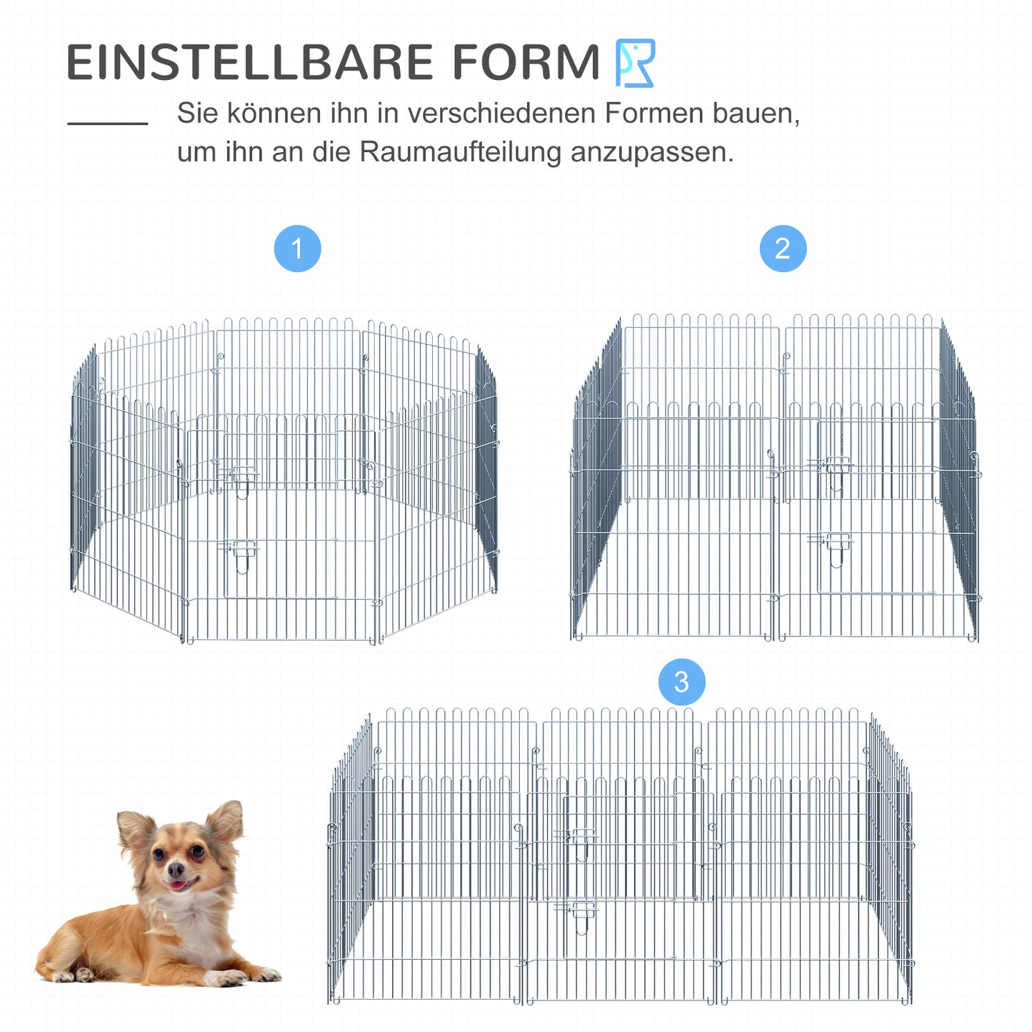 PawHut Freilaufgehege Welpenauslauf Welpenzaun Laufstall Welpengitter für Tiere 8-teilig B63 x H76 cm