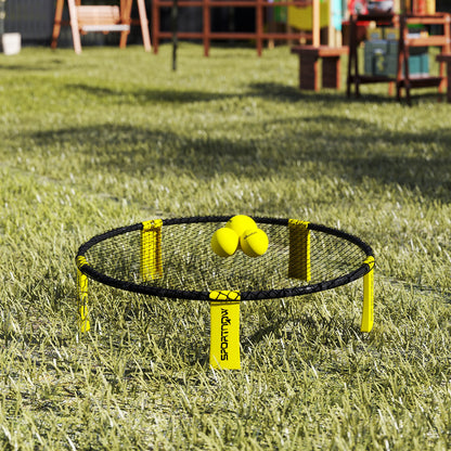 SPORTNOW Roundnet Set Spieleset mit Spielnetz 3 Bällen Tragetasche Ballpumpe Spikeball Set Ø92 x 20 cm Gelb