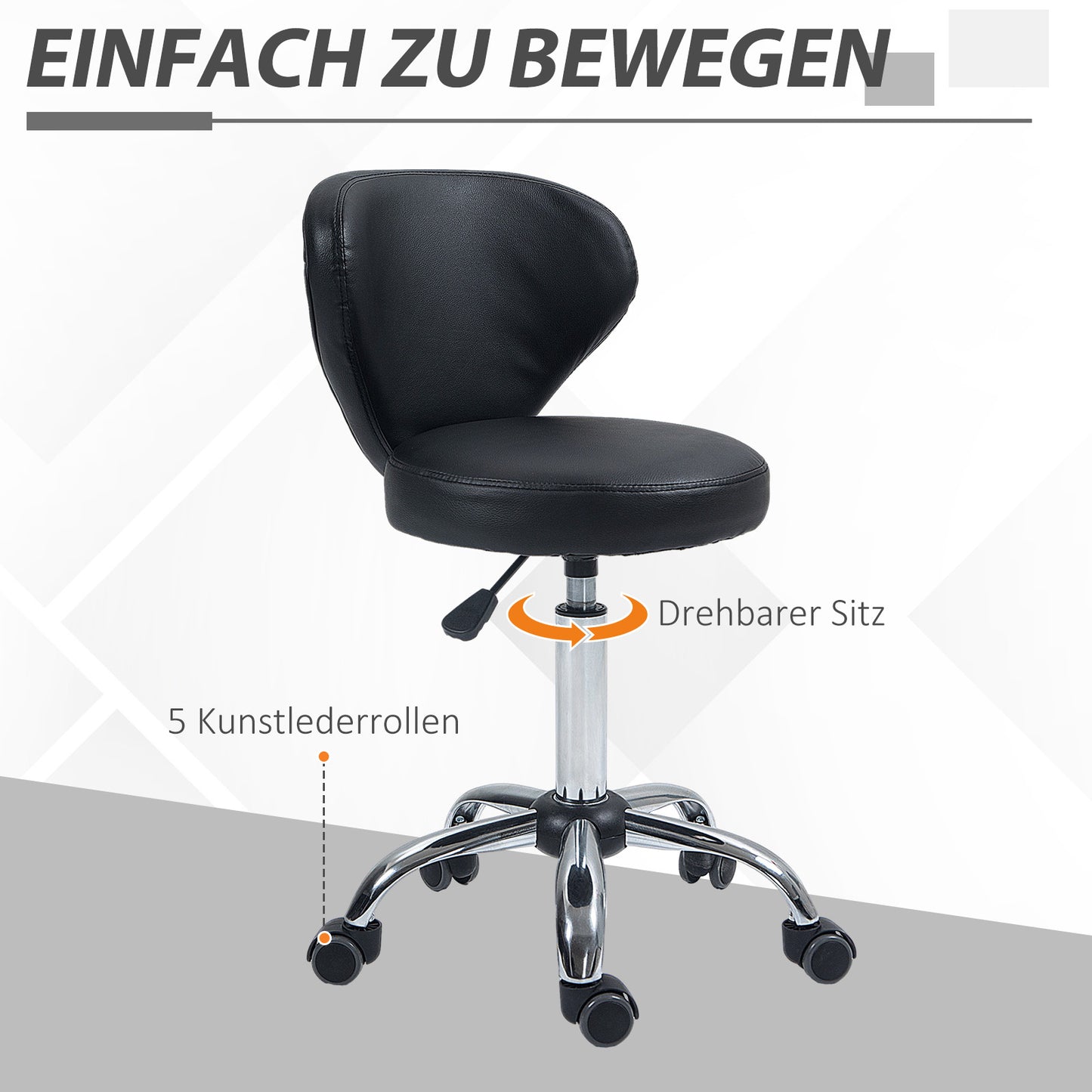 HOMCOM Salonhocker in Lederoptik, höhenverstellbar, bis 120 kg, Stahlgestell, Schwarz