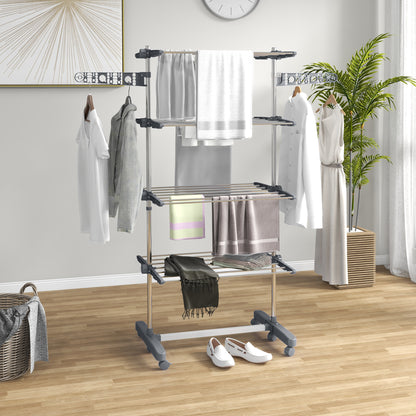 HOMCOM Wäschenständer Wäschetrockner 5 Ebenen، klappbar، نظام بنقرة واحدة، 142 سم × 55 سم × 1 72 سم، Grau + Silber