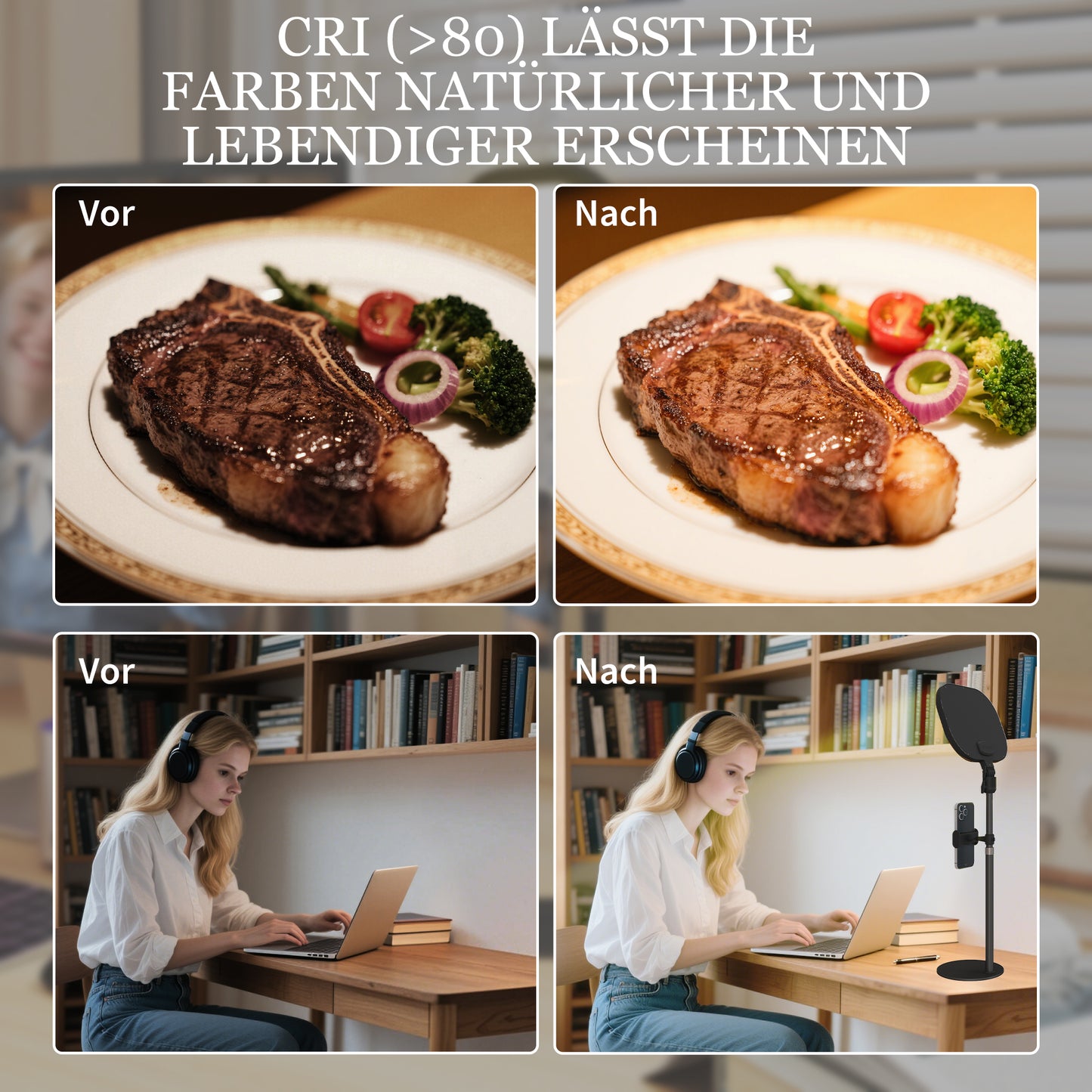 HOMCOM LED-Nachttischlampe, 10 Dimmstufen, 5 Farben, Speicherfunktion, Metall, Schwarz