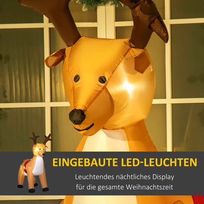 HOMCOM Aufblasbares Rentier، 1,8 m، LED-Lichter، Zubehör، automatisches Aufblasen، Gelb