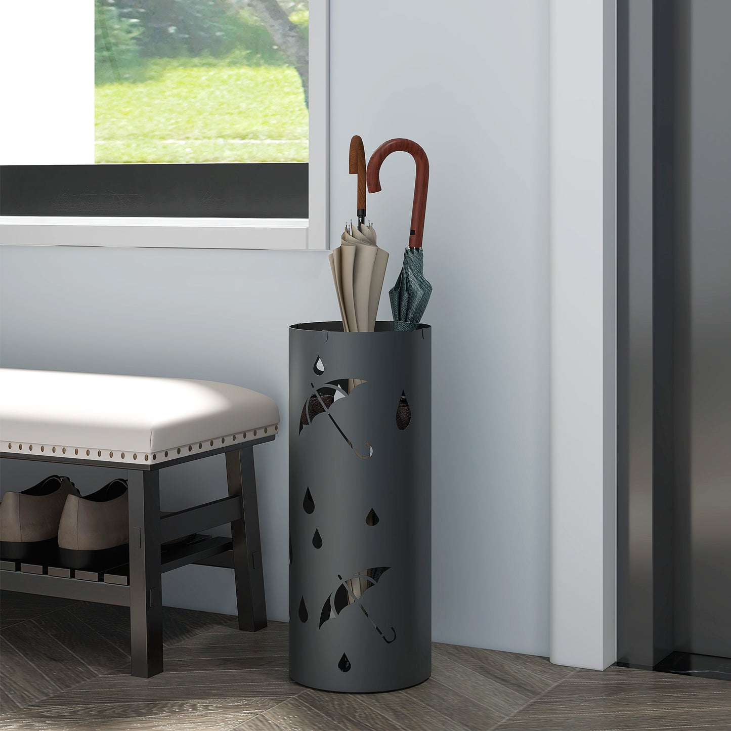 HOMCOM Schirmständer, Stahl, Säulenform, Herausnehmbares Bodenfach, Ø17 x 41H cm, Grau