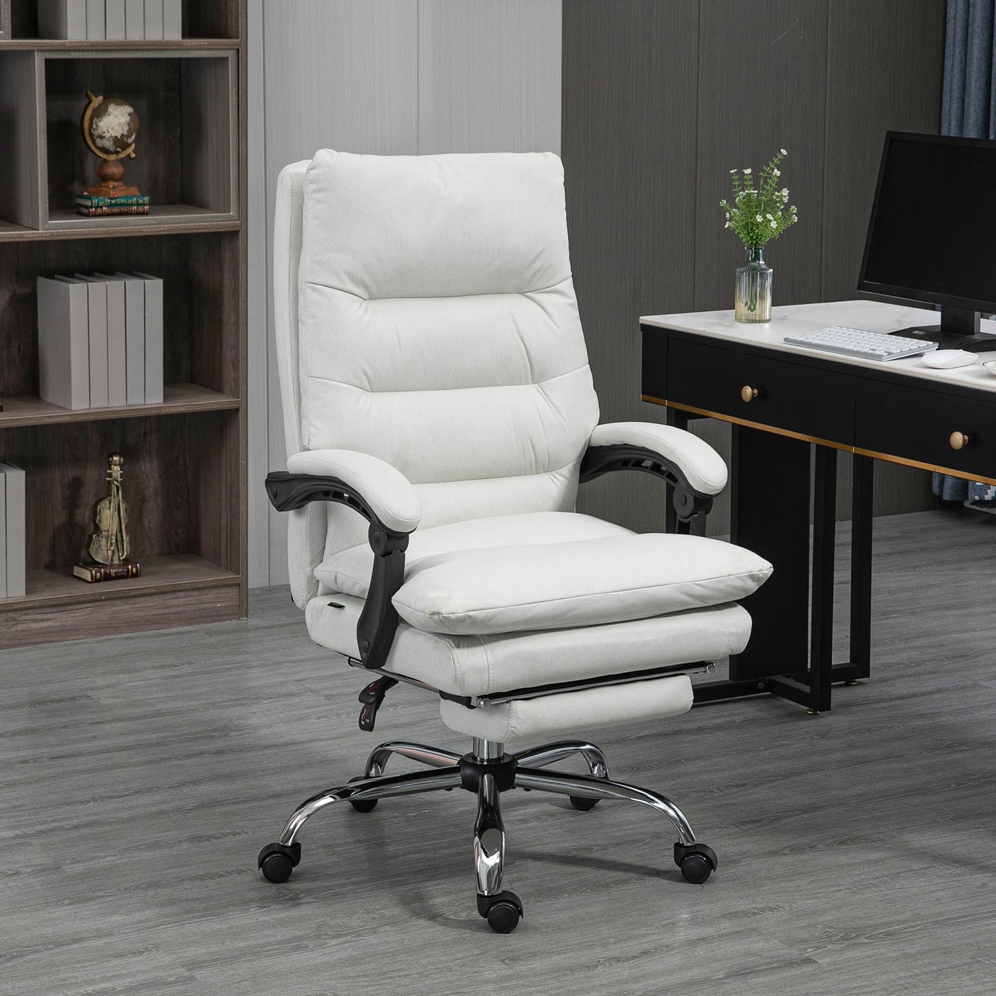 Vinsetto Bürostuhl mit Massagefunktion, beheizbar, neigbar, Kunstleder, 65x72x109-117cm, Cremeweiß