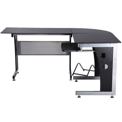 HOMCOM Computertisch Eckschreibtisch Schreibtisch Bürotisch PC Tisch mit schwarzem Sicherheitsglas L-förmig 164x139x75 cm