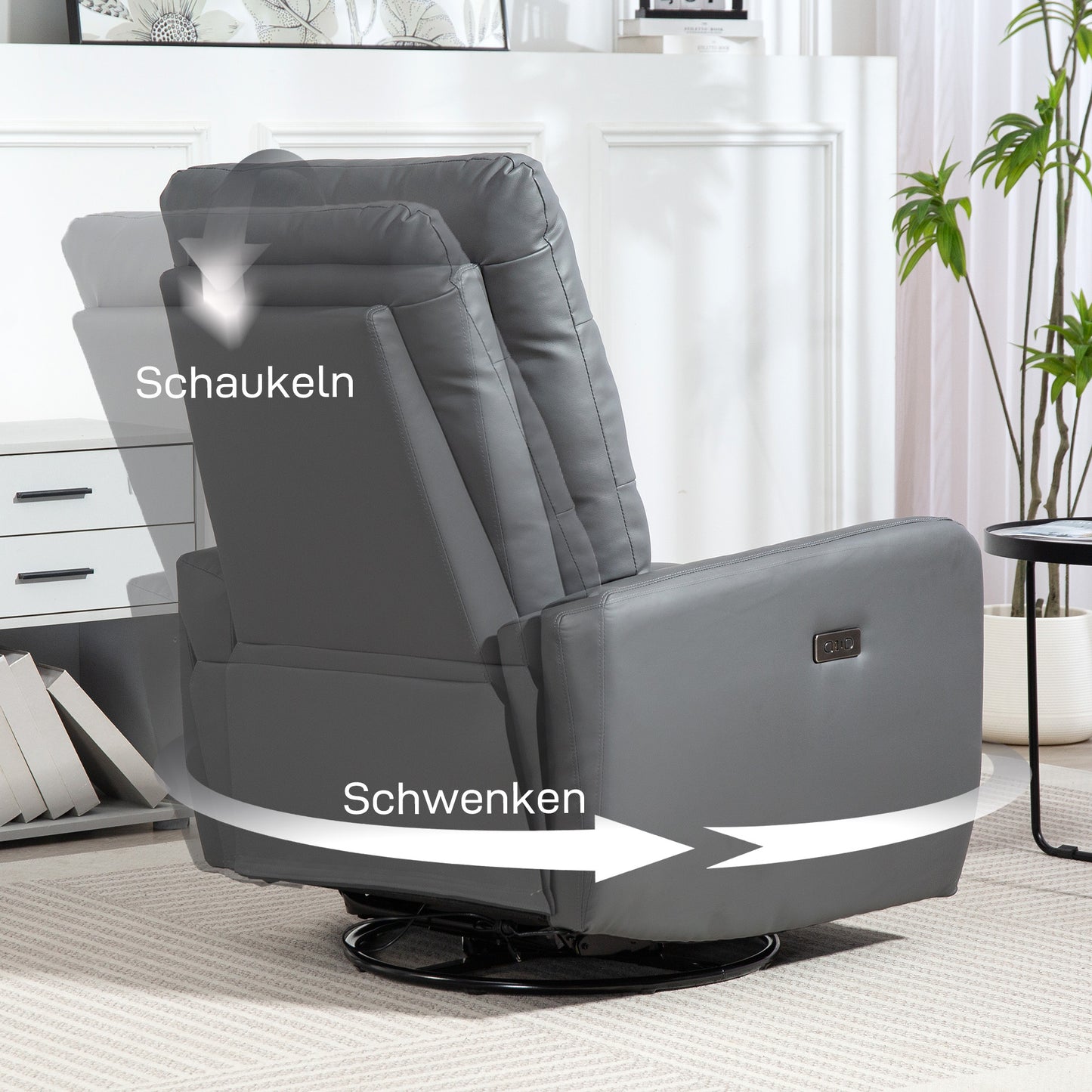 HOMCOM Relaxsessel, Polstersessel mit Liegefunktion, Fernbedienung, USB-Anschluss, Grau