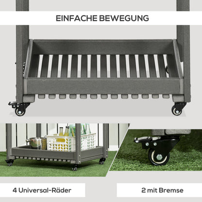 Outsunny Servierwagen mit Handtuchhaltern, 1 untere Ablage, 4 Rollen, 87 cm x 50 cm x 80 cm, Dunkelgrau