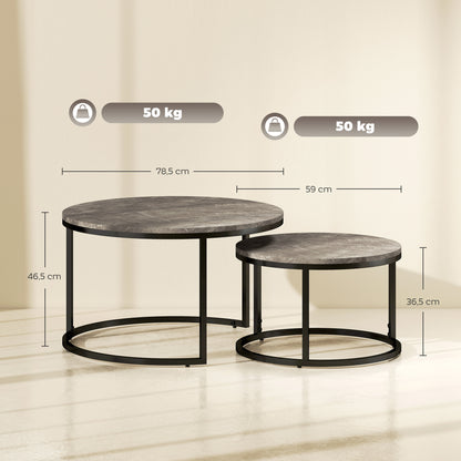 HOMCOM 2er-Set runde Couchtische، stapelbare Beistelltische mit Metallrahmen، Wohnzimmertisch في Marmoroptik، Kaffeetisch، Grau