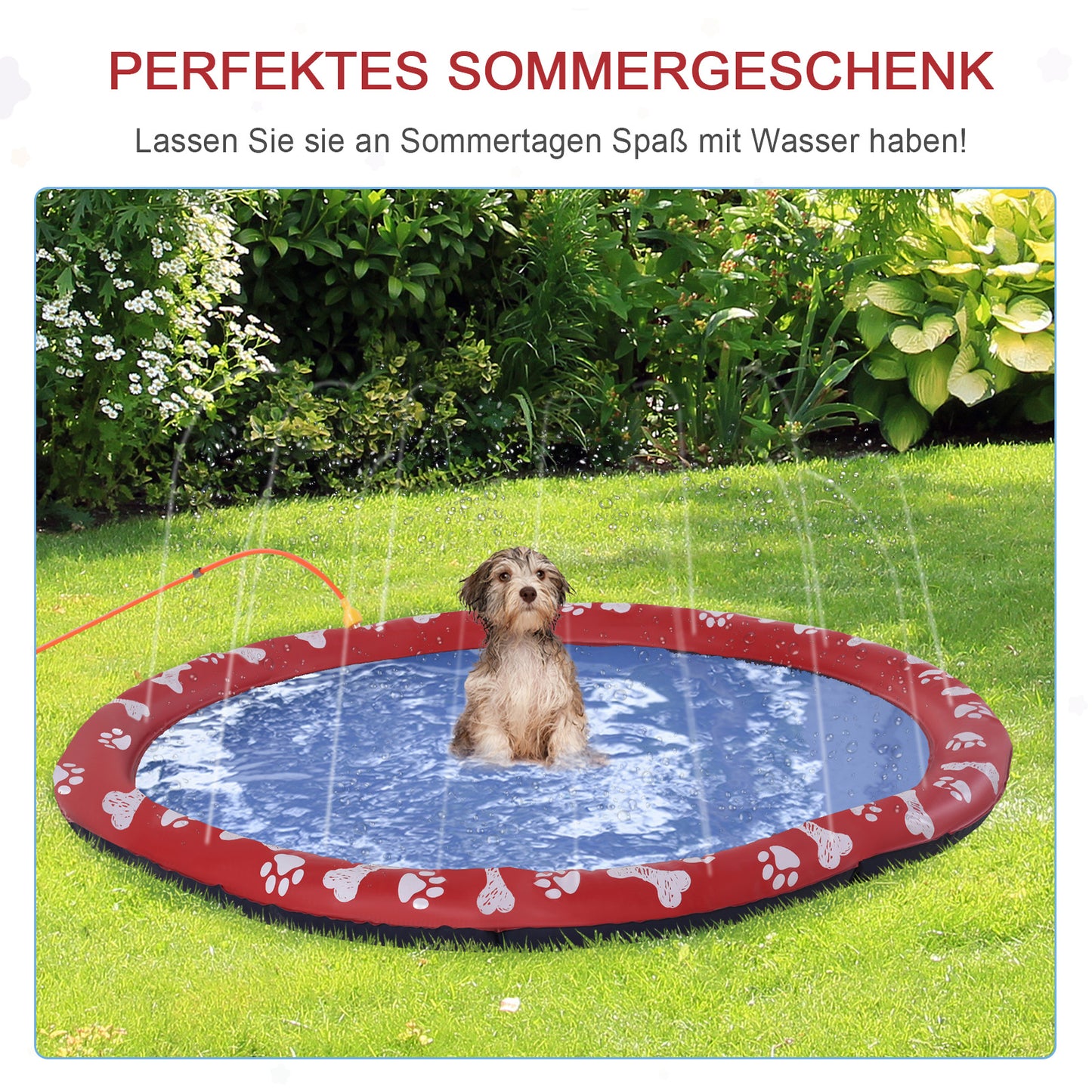 PawHut Hundepool, Wasser-Spielpool, rutschfest, robust, tierfreundlich, Ø170 cm, Rot