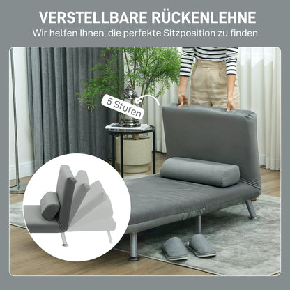 HOMCOM Klappsessel mit Bettfunktion، klappbarer Relaxsessel in Samtoptik، Verstellbare Rückenlehne، 75 × 70 × 75 سم، غراو