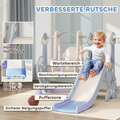 AIYAPLAY 4-in-1 Indoor-Spielplatz, Rutsch- och Schaukelset für Kleinkinder, Basketballkorb, Raketendesign, Kunststoff, Hellblau