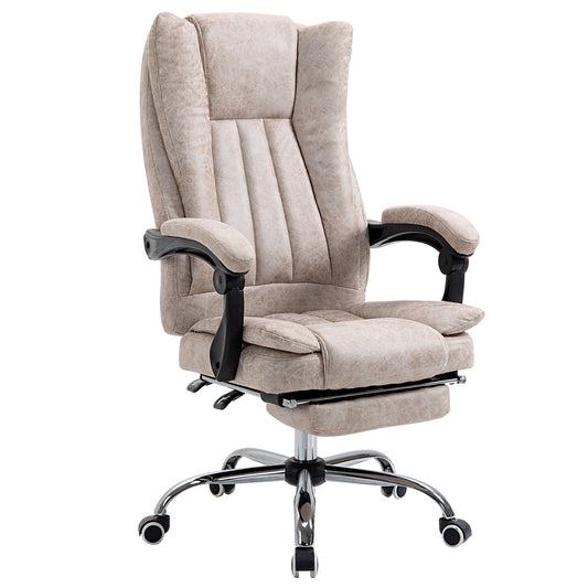 Vinsetto Bürostuhl Drehstuhl mit Liegefunktion Fußstütze Bürosessel Sitzhöhenverstellung Stuhl Schreibtischstuhl Mikrofaser Kunststoff Metall Nylon بيج + أسود + فضي 63 x 71 x 110-118 سم