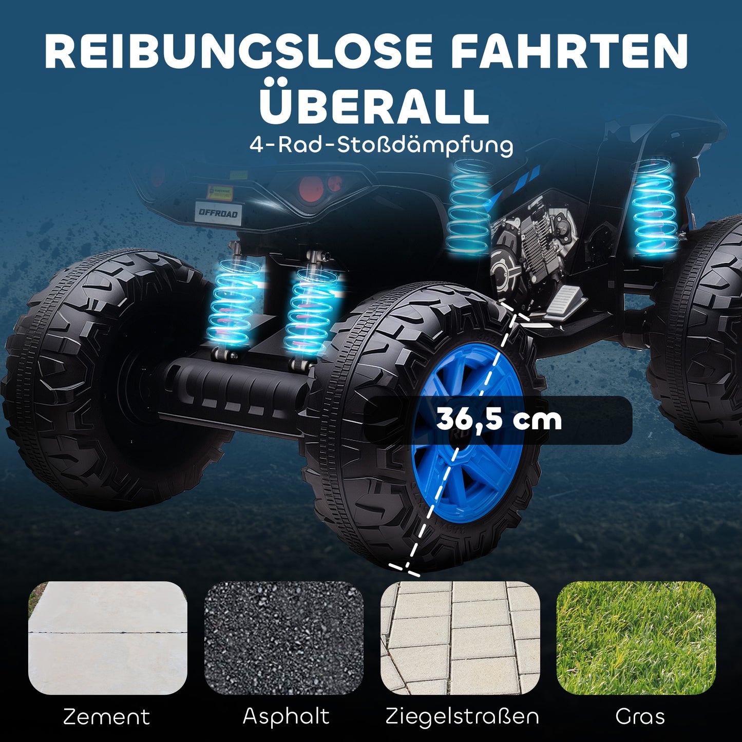 AIYAPLAY Kinder-Elektro-Quad, 24V Elektro-Fahrzeug mit 4 Rädern, Scheinwerfer, USB-Anschluss, MP3-Funktion, 6,5 km/h, 3-8 Jahre