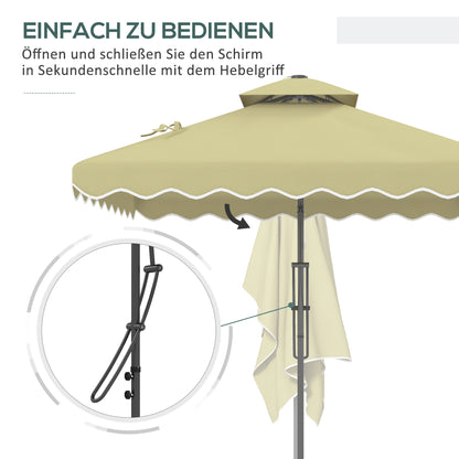 Outsunny Gartenschirm, Ampelschirm, dekorativer Rand, Lüftungsdach, Metallgestell, 2,4x2,4x2,6m, Beige