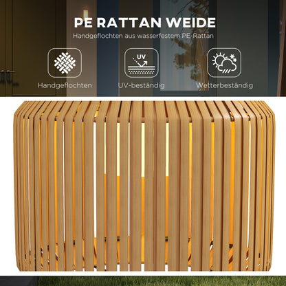 Outsunny Rattan Außenleuchte, Solar Gartenlampe, Einschaltautomatik, LED, wetterfest, Metallrahmen, Ø34 x 130cm, Schwarz/Gelb