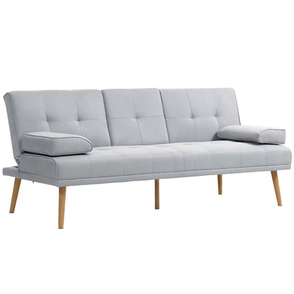 HOMCOM Schlafsofa، 3-Sitzer-Sofa، Bettsofa mit Klappbarem Tisch، Stoffsofa mit Leinenoptik، Schlafcouch mit Becherhalter، im Skandi-Design، bis 250kg Belastbar، Hellgrau