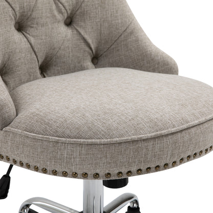 HOMCOM Drehstuhl mit Rollen Polsterstuhl Chefsessel 360° drehbar 150 kg Belastbar Höhenverstellbar Leinen Metall Hellgrau 54 x 65,5 x (84–91) cm