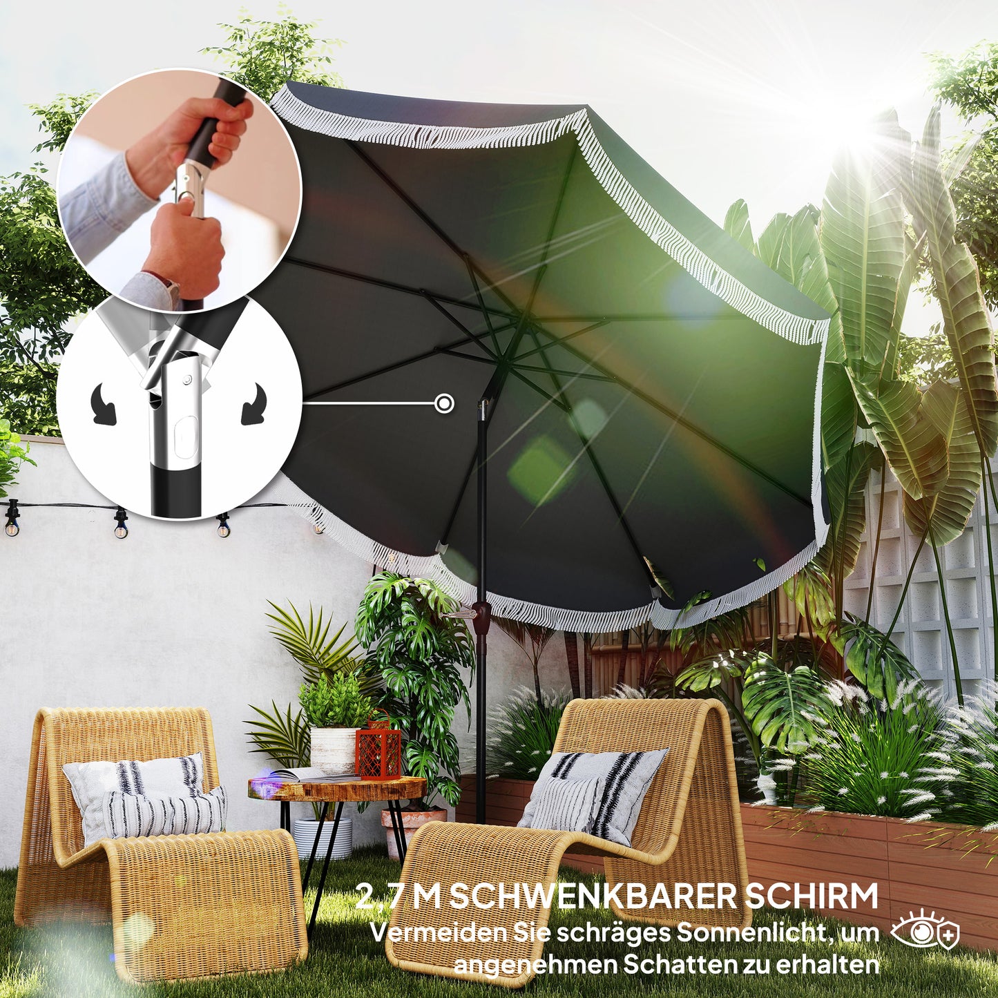 Outsunny Sonnenschirm Ø269 cm, UV Schutz Sonnenschirm achteckig Balkonschirm Sonnenschutz für Garten, Dunkelgrau