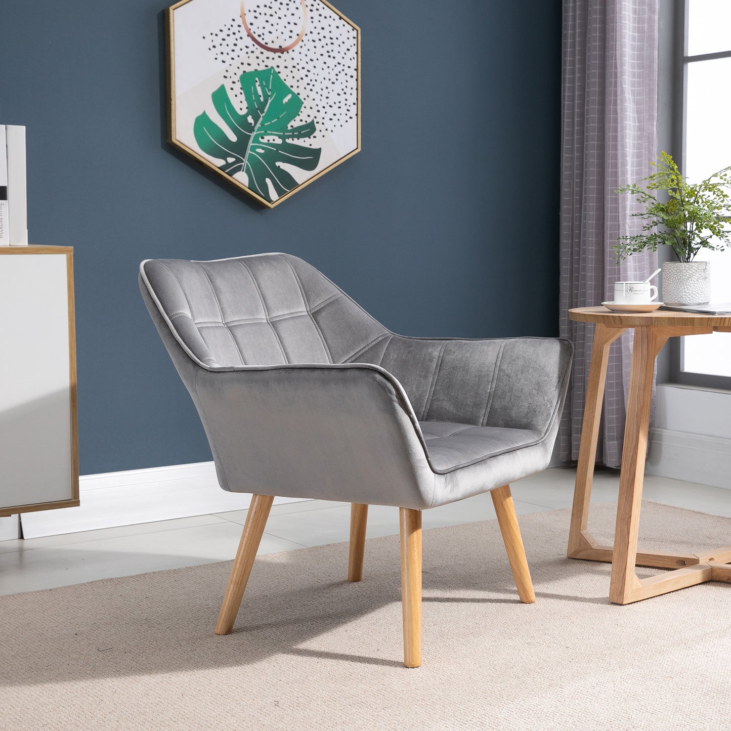 HOMCOM Relaxsessel Skandidesign Lesesessel Akzentsessel, Steppung, 67cm x 61,5cm x 71cm. Grau