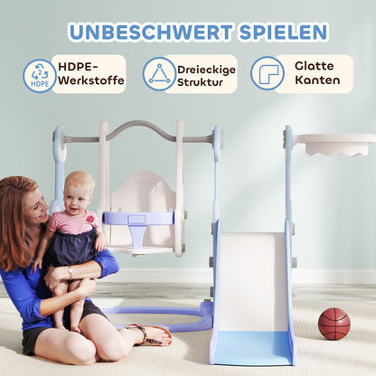 AIYAPLAY 4-in-1 Indoor-Spielplatz, Rutsch- och Schaukelset für Kleinkinder, Basketballkorb, Raketendesign, Kunststoff, Hellblau