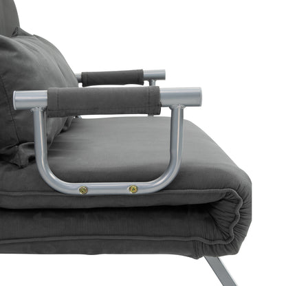 HOMCOM Schlafsofa Schlafcouch mit Verstellbarer Rückenlehne, Wurfkissen, Sofa mit Schlaffunktion, Samtoptik, Armlehne, Gästebett, Klappsessel für Wohnzimmer, Schlafzimmer, Grau