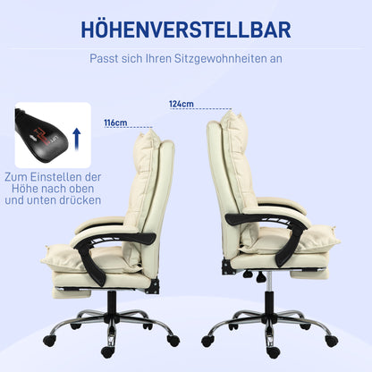 Vinsetto Bürostuhl, verstellbare Sitzhöhe, Fußstütze, Kunstleder, bis 135 kg, Metallbasis, 66x72x116-124cm, Beige