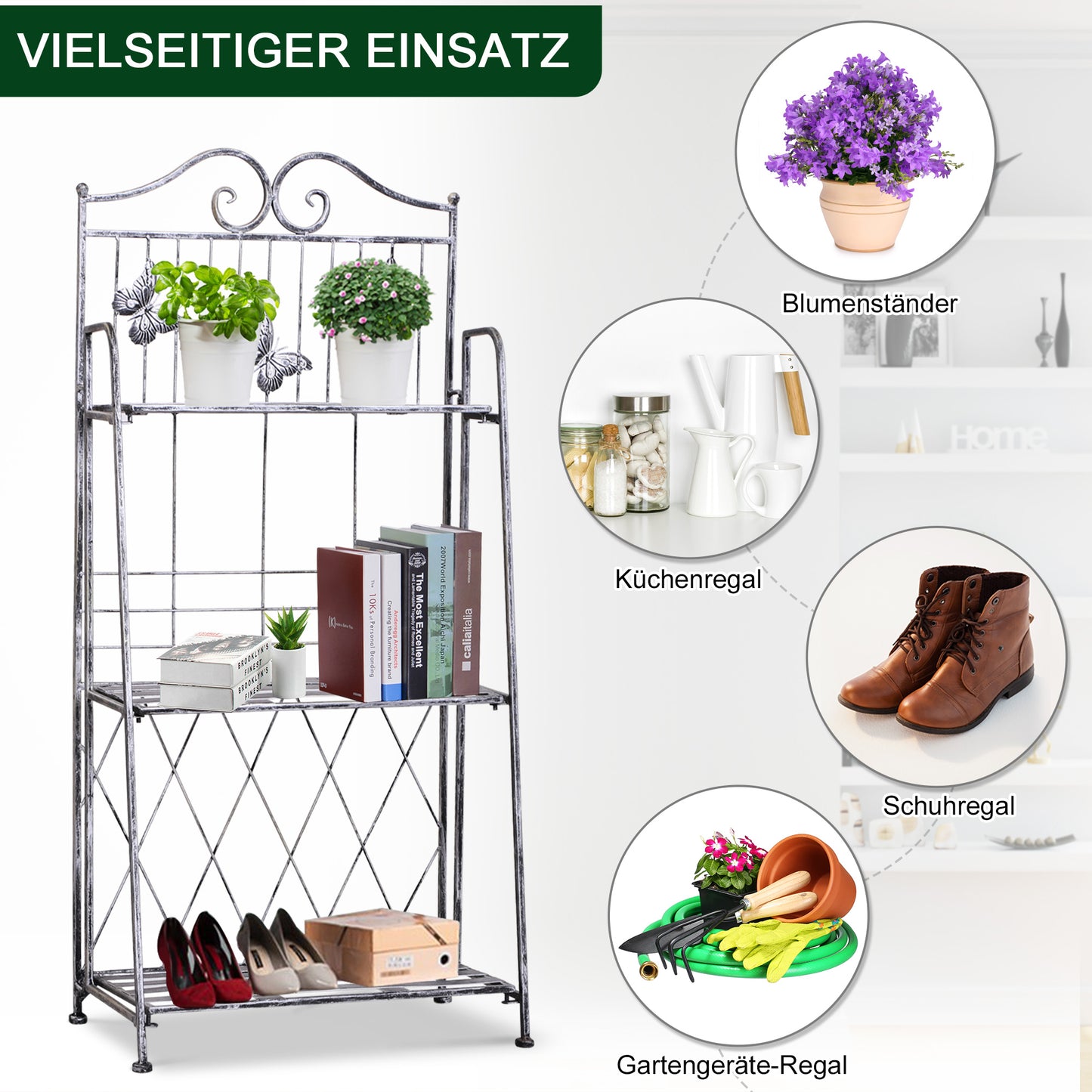 Outsunny Pflanzregal Pflanzenständer Blumenregal Blumenständer Blumentreppe Gartenregal 3 Ebenen Metall Silbergrau 44 x 25 x 96 cm
