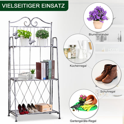 Outsunny Pflanzregal Pflanzenständer Blumenregal Blumenständer Blumentreppe Gartenregal 3 Ebenen Metall Silbergrau 44 x 25 x 96 cm