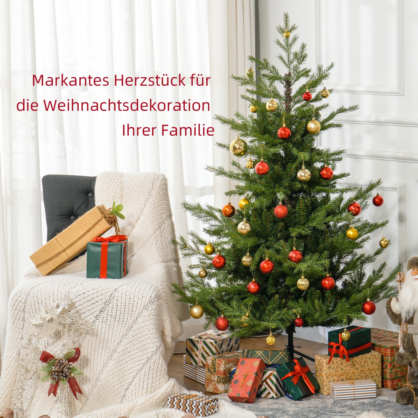 HOMCOM Weihnachtsbaum, Kunsttanne, realistisches Aussehen, schneller Aufbau, Kunststoff, Grün, 100 x 100 x 150cm