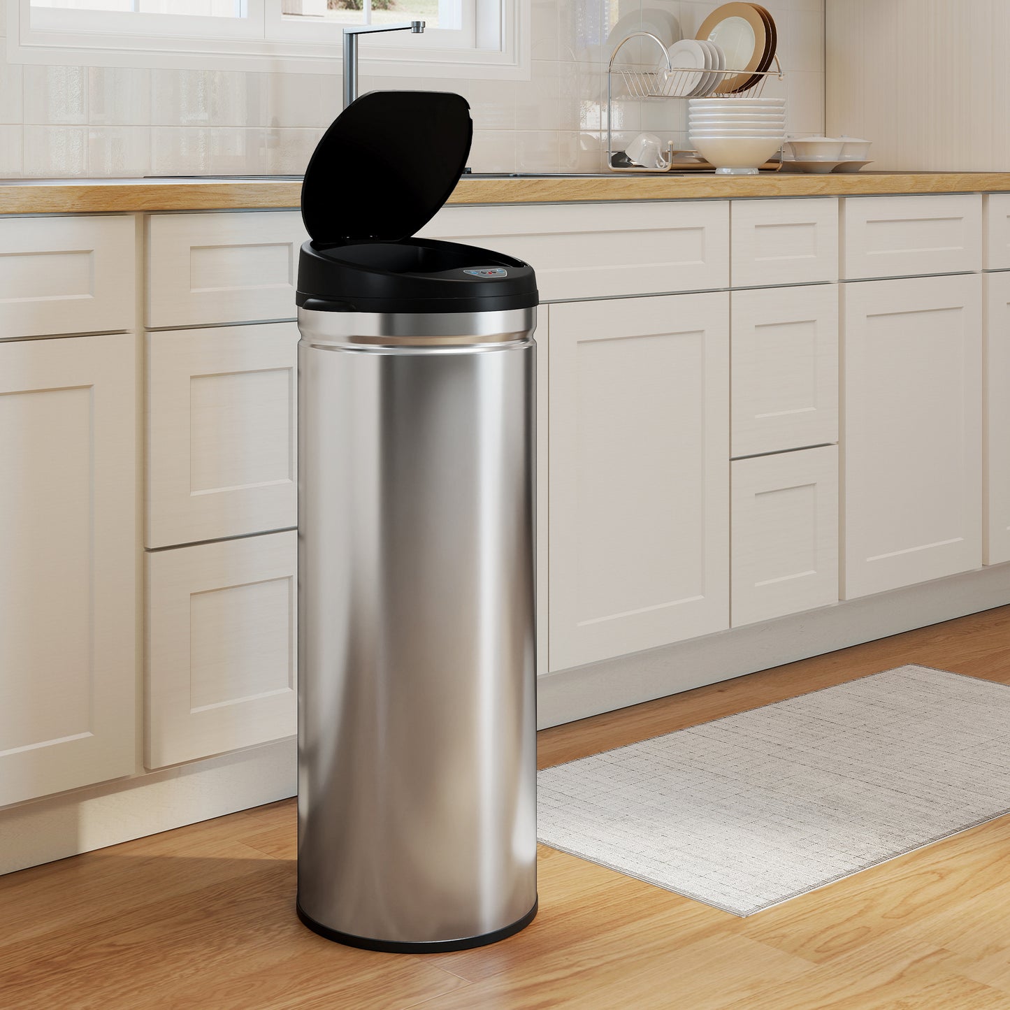 HOMCOM 50 Liter Sensor-Mülleimer mit Soft-Close-Funktion, berührungsfreier Abfalleimer aus Edelstahl für hygienische Küchen, Büros, Silberfarben