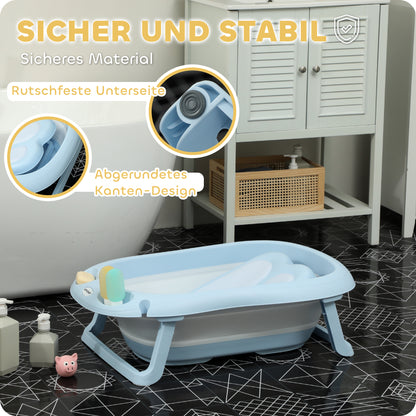 AIYAPLAY Babybadewanne, faltbar, rutschfester Boden, sichere Materialien, 83L x 48B x 23,5H cm, Hellblau