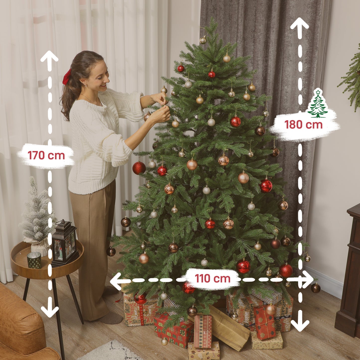 HOMCOM Künstlicher Weihnachtsbaum, realistisches Aussehen, klappbare Zweige, Holzsockel