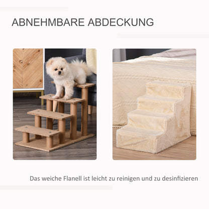 PawHut Hundetreppe 4-stuffig, 35 cm Katzentreppe für Bett und Sofa, Haustiertreppe für Hunde وKatzen bis 5 كجم، Plüschoptik، بيج