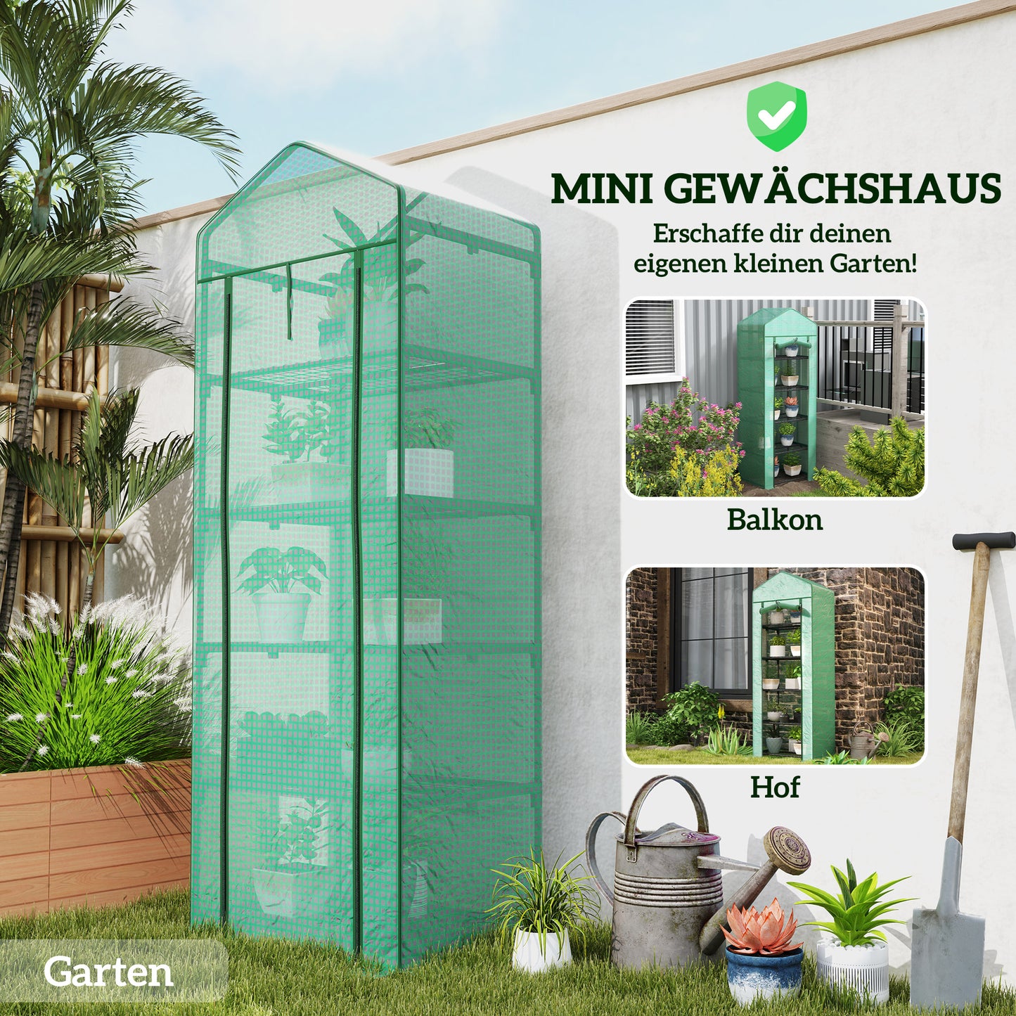 Outsunny Mini-Gewächshaus für Blumen oder Gemüse, Stahl, Kunststoff, 69L x 49B x 193H cm, Grün