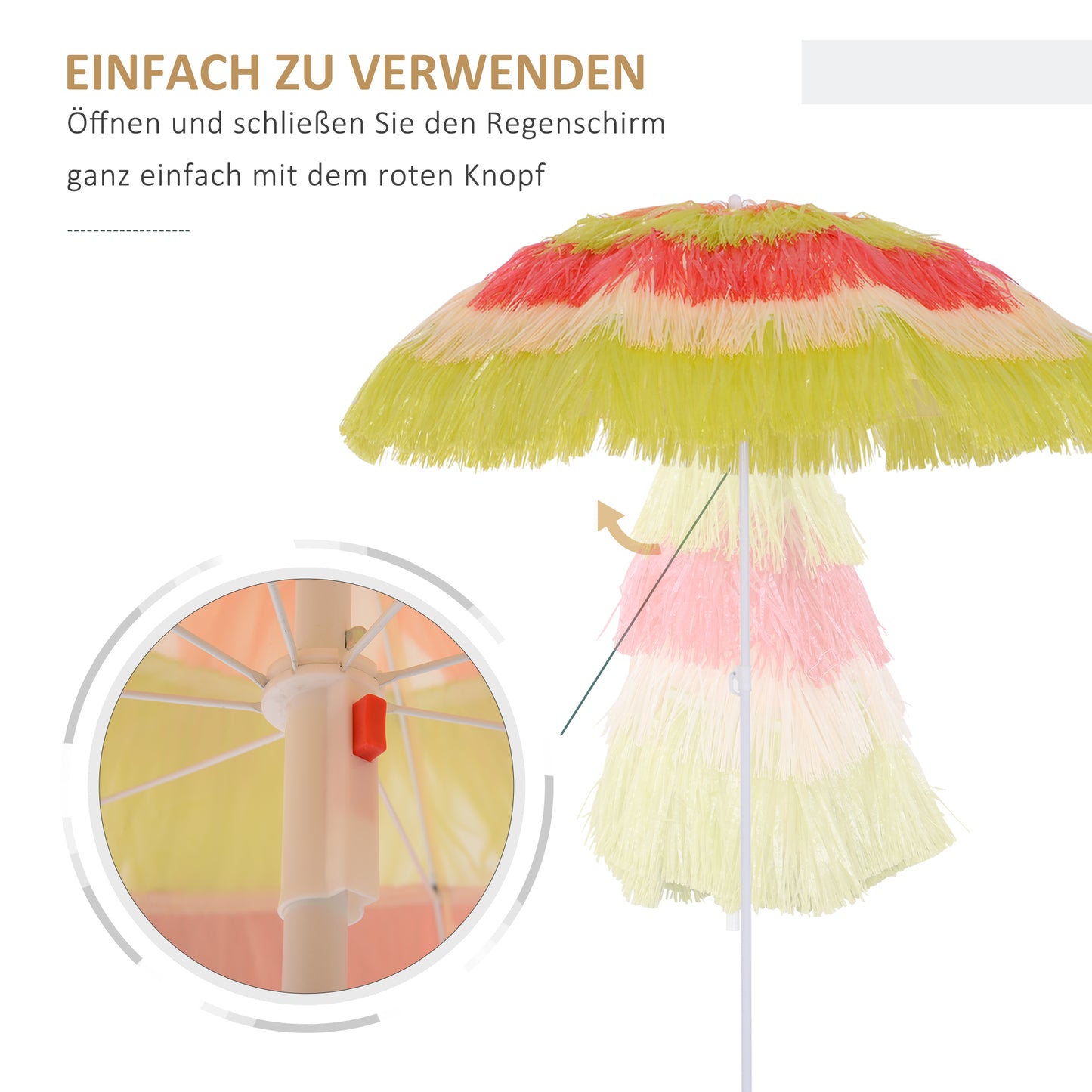 Outsunny Hawaiischirm, Sonnenschirm, Gartenschirm, höhenverstellbar, neigbar, bunt, Ø160 x 190cm