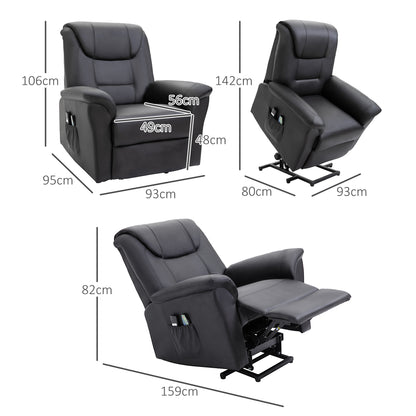 HOMCOM Massagestuhl mit Aufstehhilfe, 8 Vibrationspunkte, Heizfunktion, Fußstütze, Schwarz