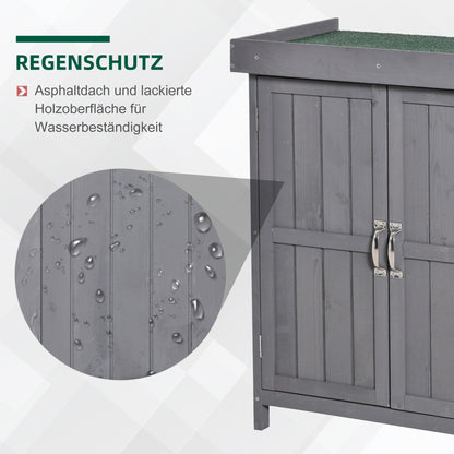 Outsunny Geräteschrank, Doppeltür, Klappdeckel, 2 Regalfächer, wetterfest, Naturholz, grau, 74 x 43 x 88cm