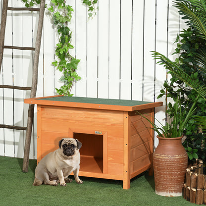 PawHut Hundehütte Outdoor, Hundehaus aus Holz mit Aufklappbares Asphaltdach, Wasserdichte Hundehöhle mit Erhöhter Boden Hütte für kleine Hunde, Gelb, 82 x 58 x 58 cm