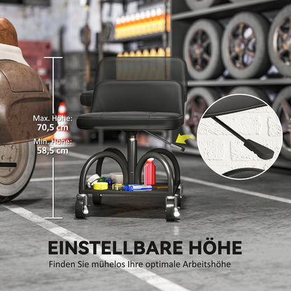 HOMCOM Werkstatthocker mit Rollen Ablagefläche، 58,5 سم من Rollhocker bis 135 كجم belastbar Schwarz