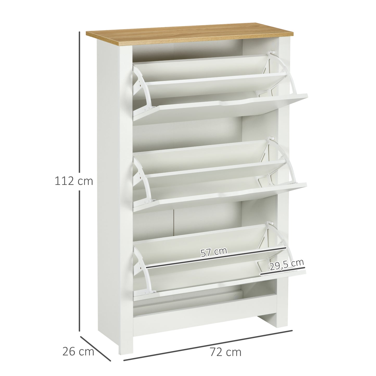HOMCOM Schuhschrank Schruhregal Schuhaufbewahrung, 3 Fächer, 18 Paar Schuhe, 72 cm x 26 cm x 112 cm, Weiß + Braun