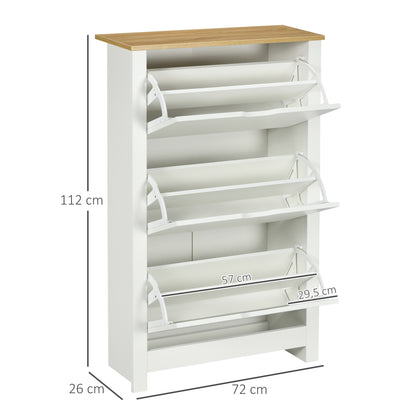 HOMCOM Schuhschrank Schruhregal Schuhaufbewahrung, 3 Fächer, 18 Paar Schuhe, 72 cm x 26 cm x 112 cm, Weiß + Braun