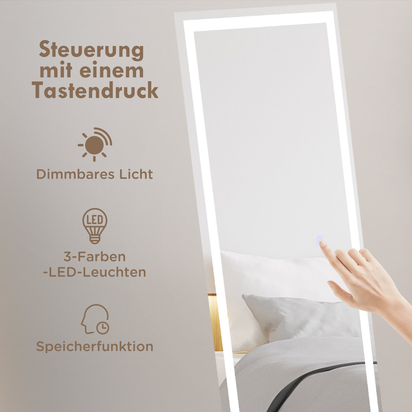 HOMCOM Standspiegel Wandspiegel Ganzköprerspiegel، مع مصابيح LED، 40 سم × 150 سم، فايس + سيلبر