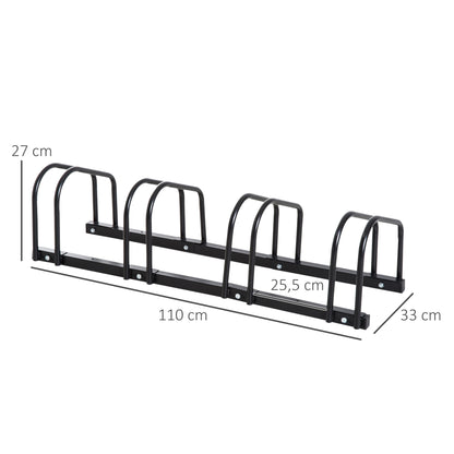 HOMCOM Fahrradständer für 4 Fahrräder, wetterfest, Wand- oder Bodenmontage, Stahl 110 x 33 x 27 cm
