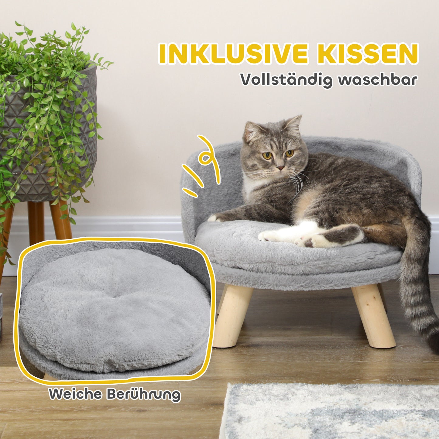 PawHut Tierbett für Hunde und Katzen, weiches & waschbares Kissen, Schutzrand, 40,5 x 40,5 x 33 cm